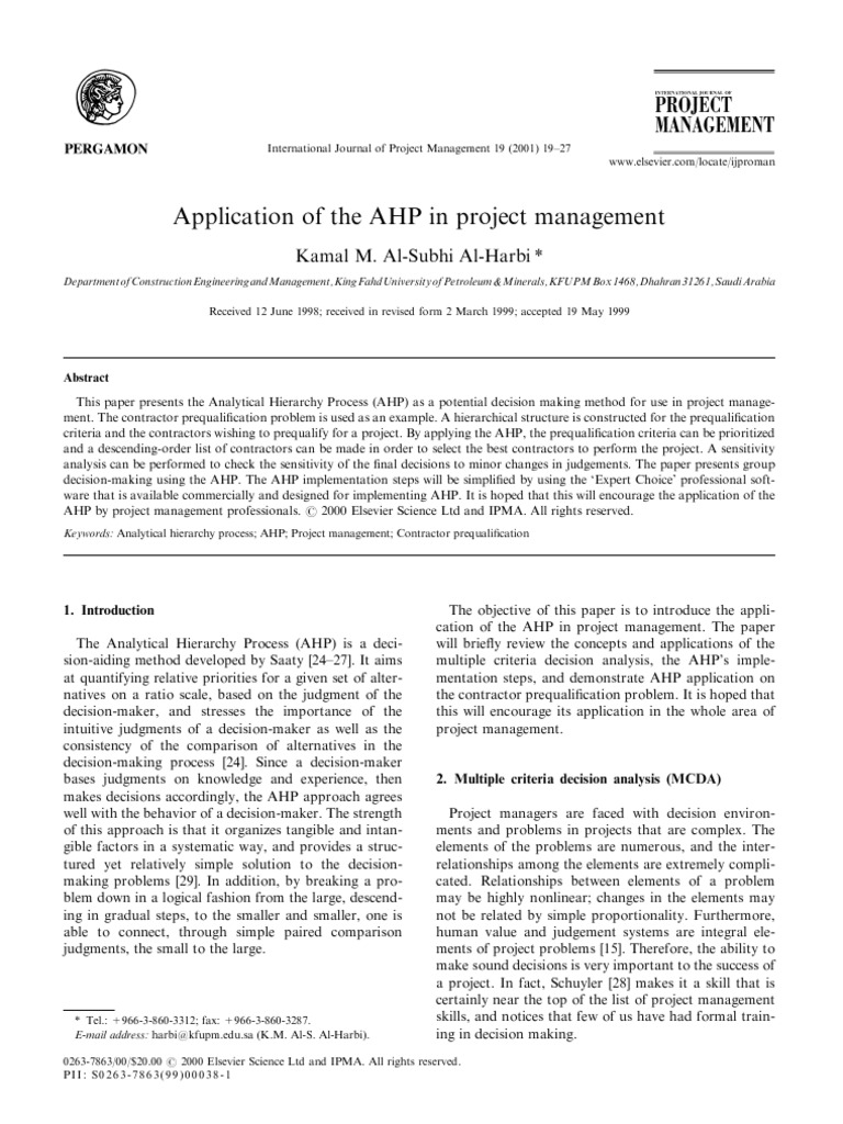 Application of The AHP in Project Management | PDF | Eigenvalues And ...