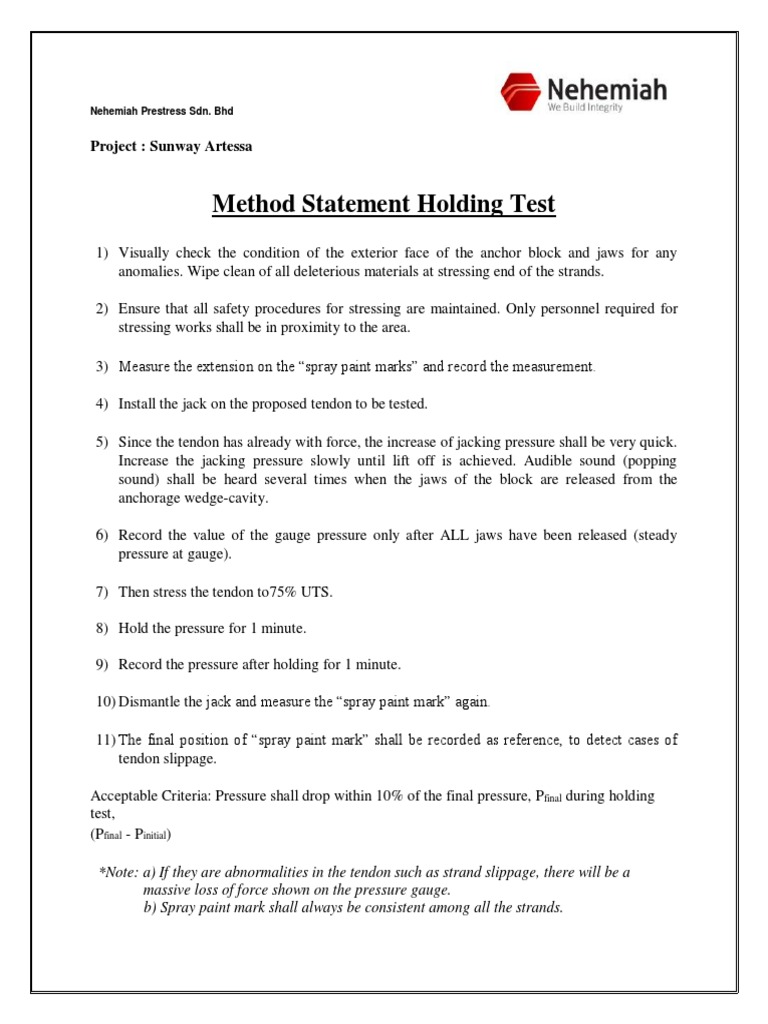 Nehemiah Prestress Holding Test Method | PDF