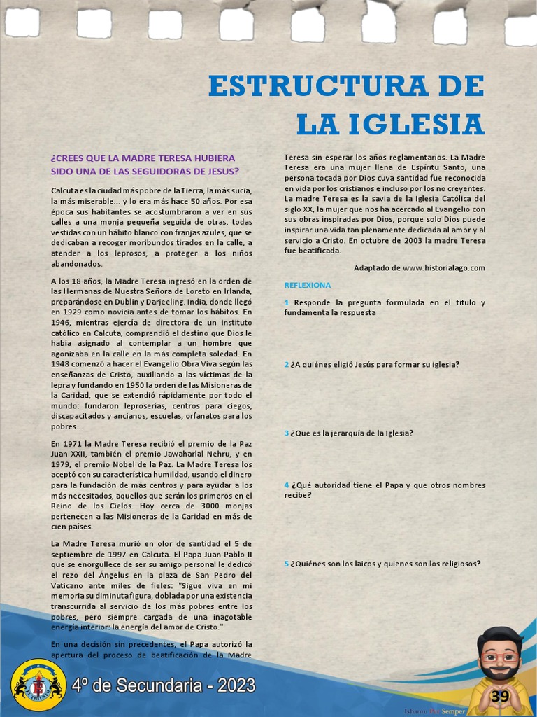 Estructura de La Iglesia | PDF | Iglesia Católica | Madre Teresa