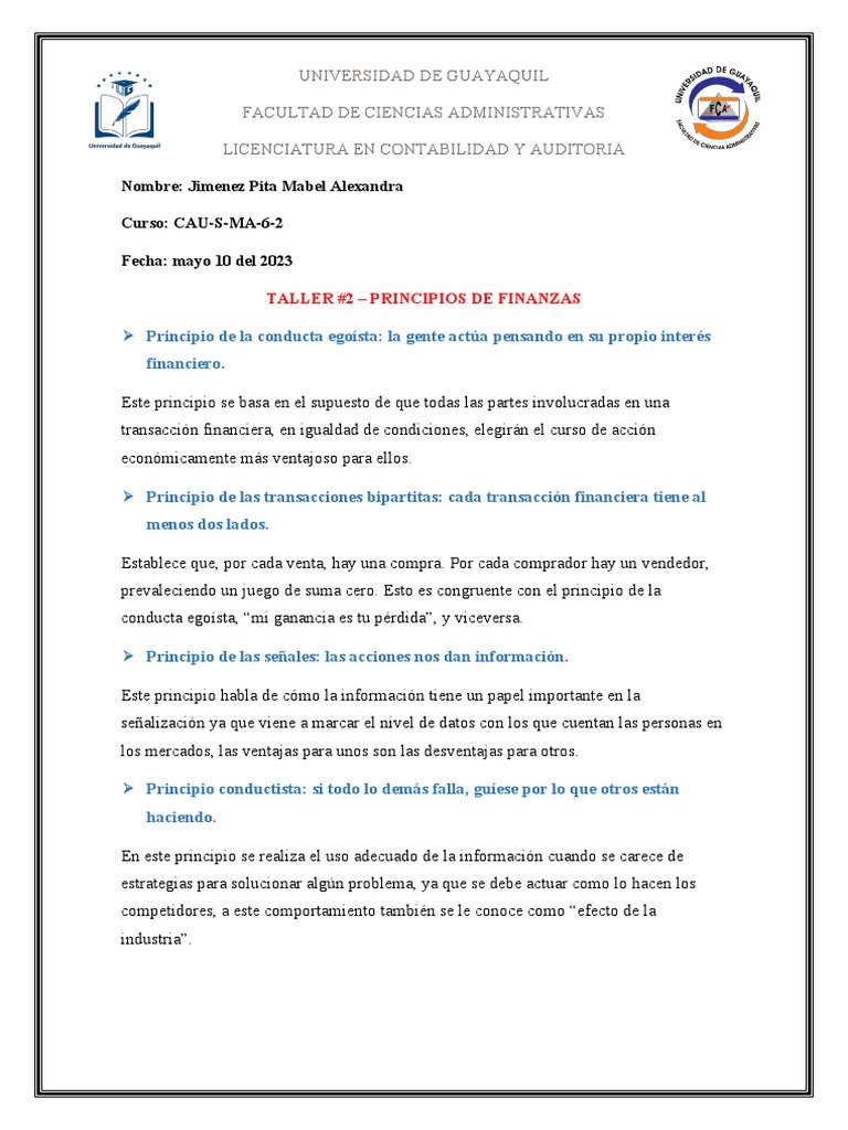 Taller #2 - Principios de Finanzas | PDF | Inversiones | Opción (Finanzas)