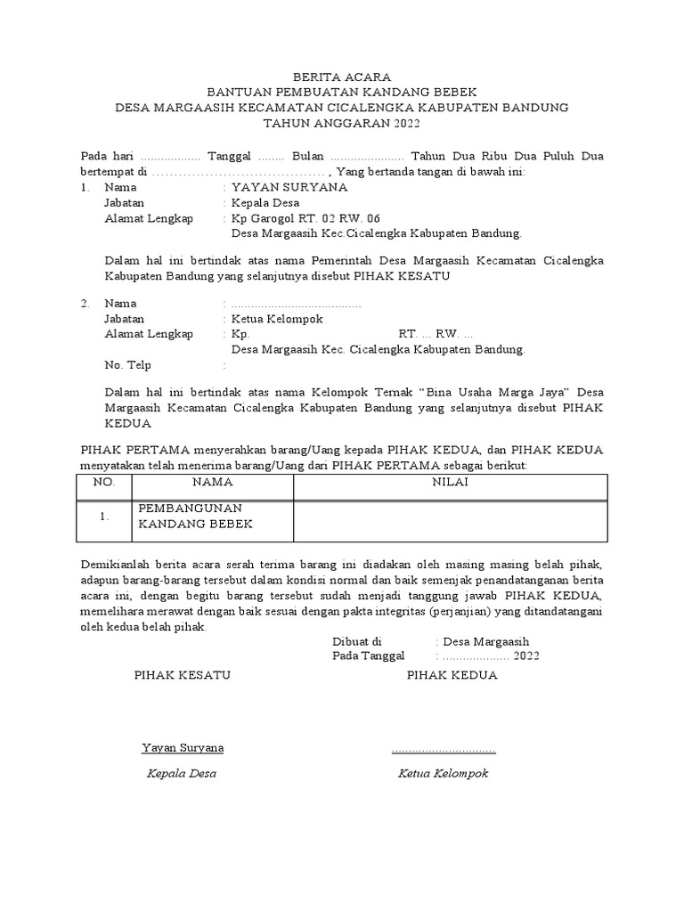 Serah Terima Kandang Bebek 2022 | PDF