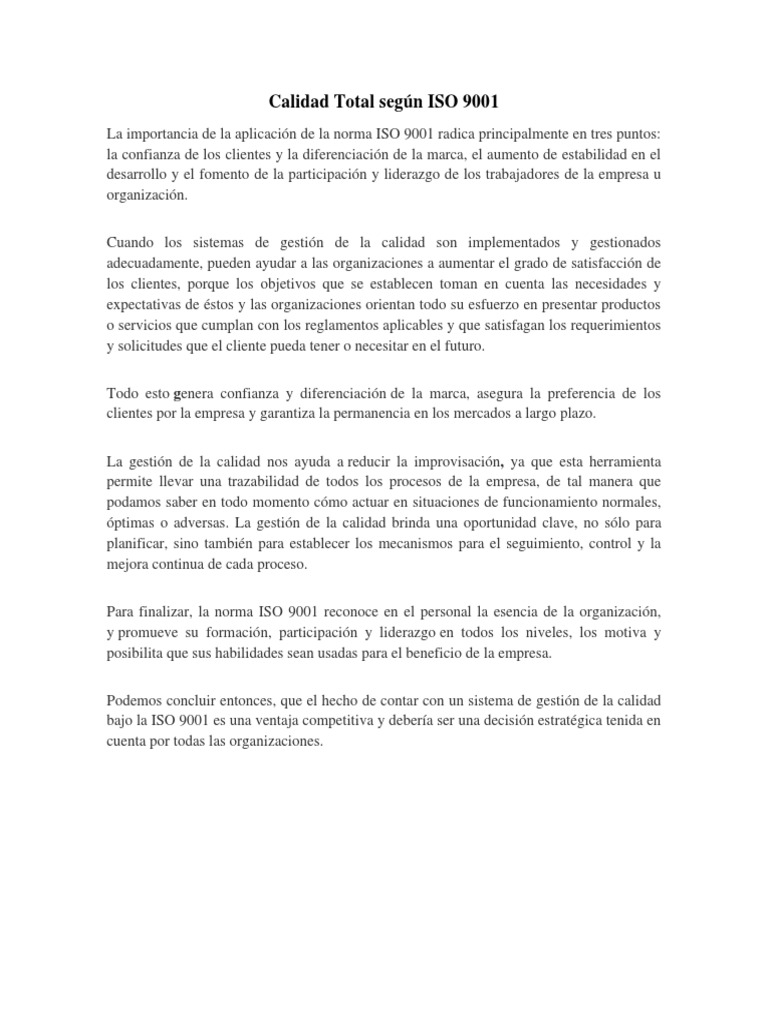 Calidad Total Según ISO 9001 | PDF | Calidad (comercial) | Gestión de ...