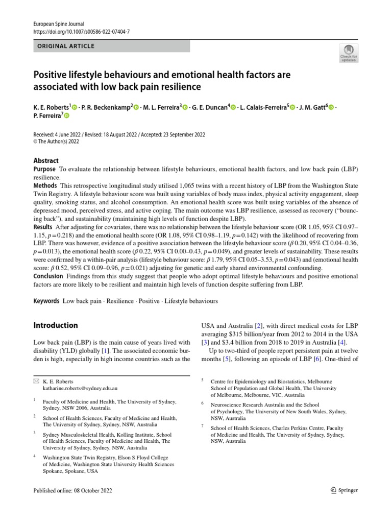 Lifestyle and Emotional Factors in LBP Resilience | PDF | Psychological ...