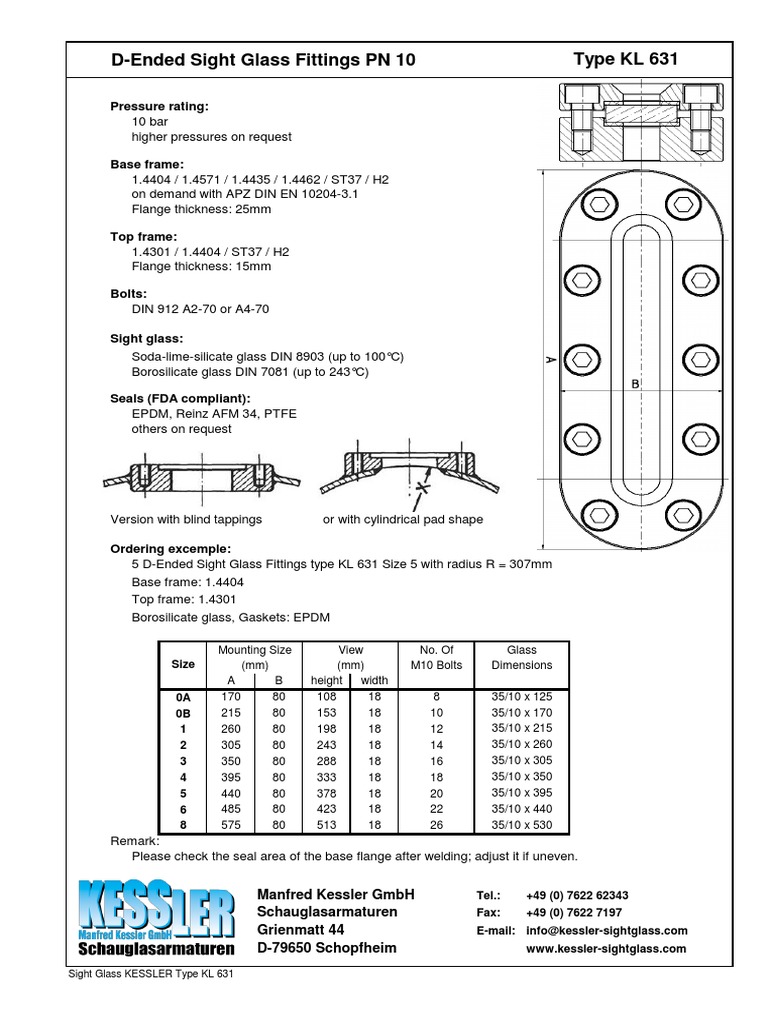 Schauglas KESSLER Typ KL 631 PDF Materials Mechanical Engineering
