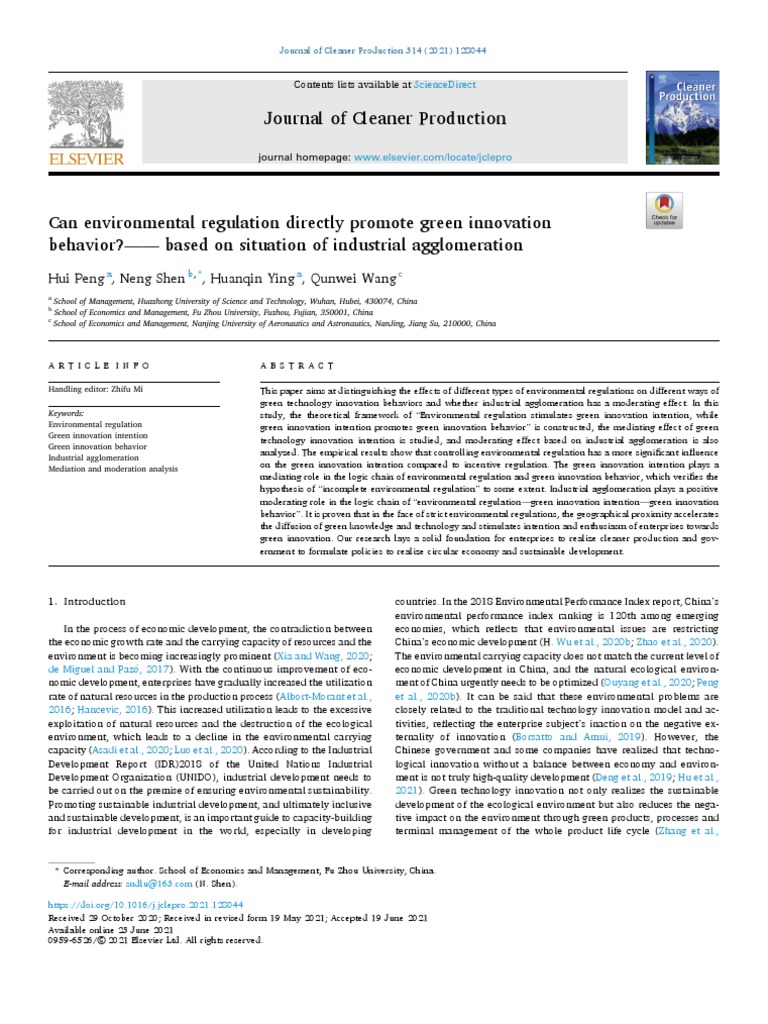Impact of Environmental Regulation on Green Innovation | PDF ...