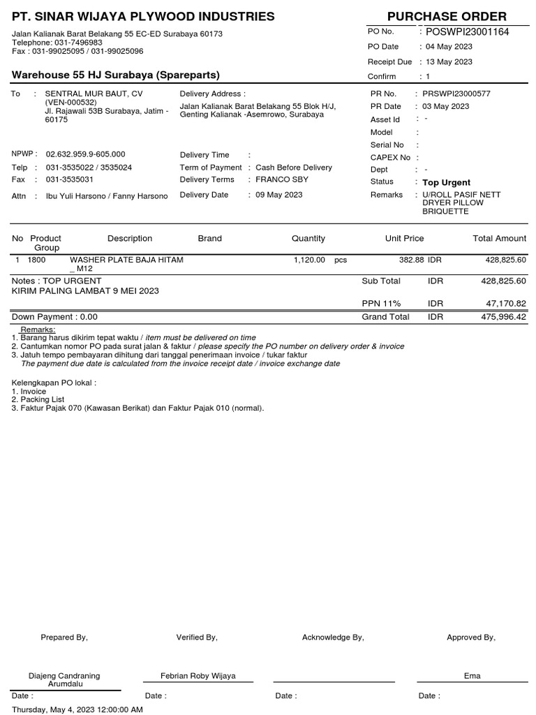 Warehouse 55 Hj Surabaya Spareparts Poswpi23001164 Pdf