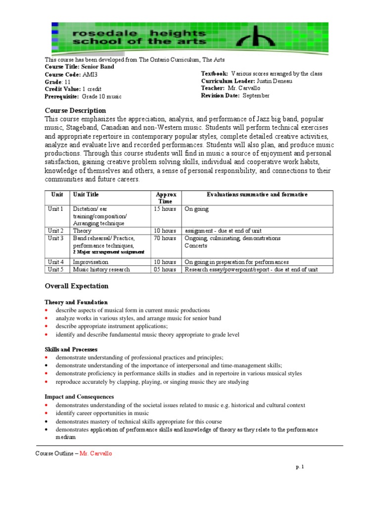 Senior Band Course Outline by Carvallo | PDF | Behavior Modification ...
