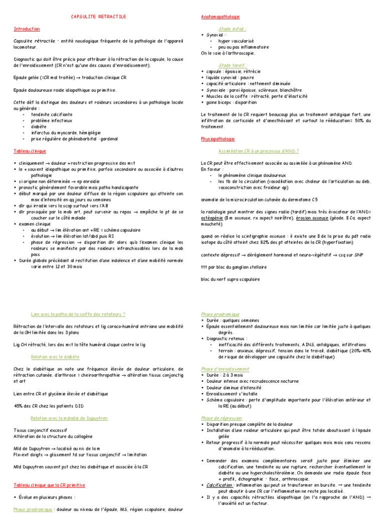 Capsulite Rétractile : Diagnostic et Traitement | PDF | Médecine ...