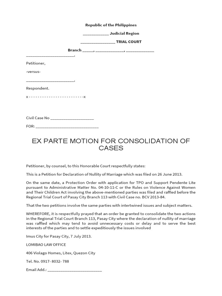 Ex Parte Motion to Consolidate Cases | PDF