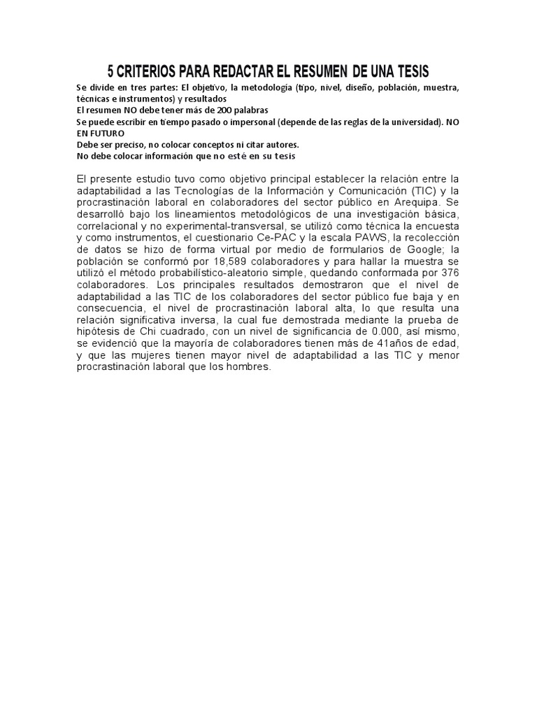 5 Criterios para Redactar El Resumen de Una Tesis | PDF