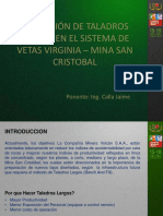 Aplicación de Taladros Largos en El Sistema de Vetas Virginia Mina San Cristobal. Ponente - Ing. Calla Jaime