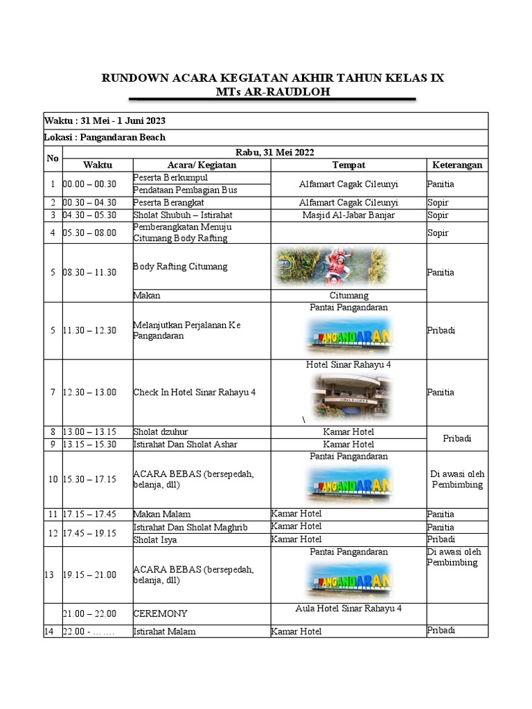 Rundown Kegiatan Akhir Tahun MTs Ar-Raudloh | PDF