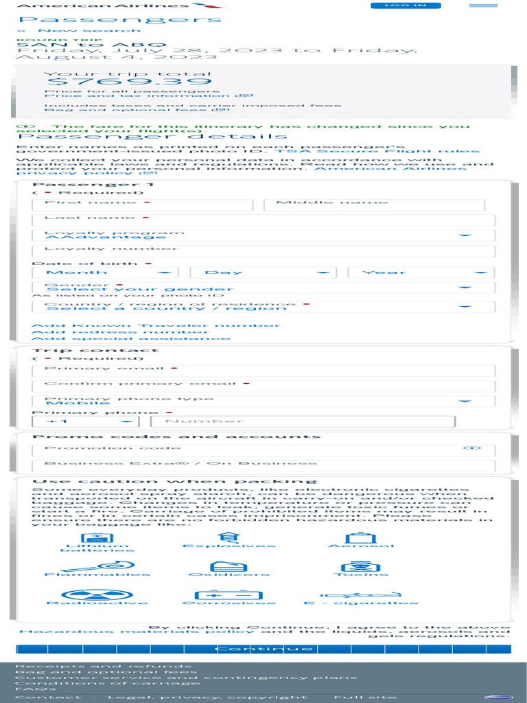 Passengers Passenger Details For Your Trip American Airlines PDF