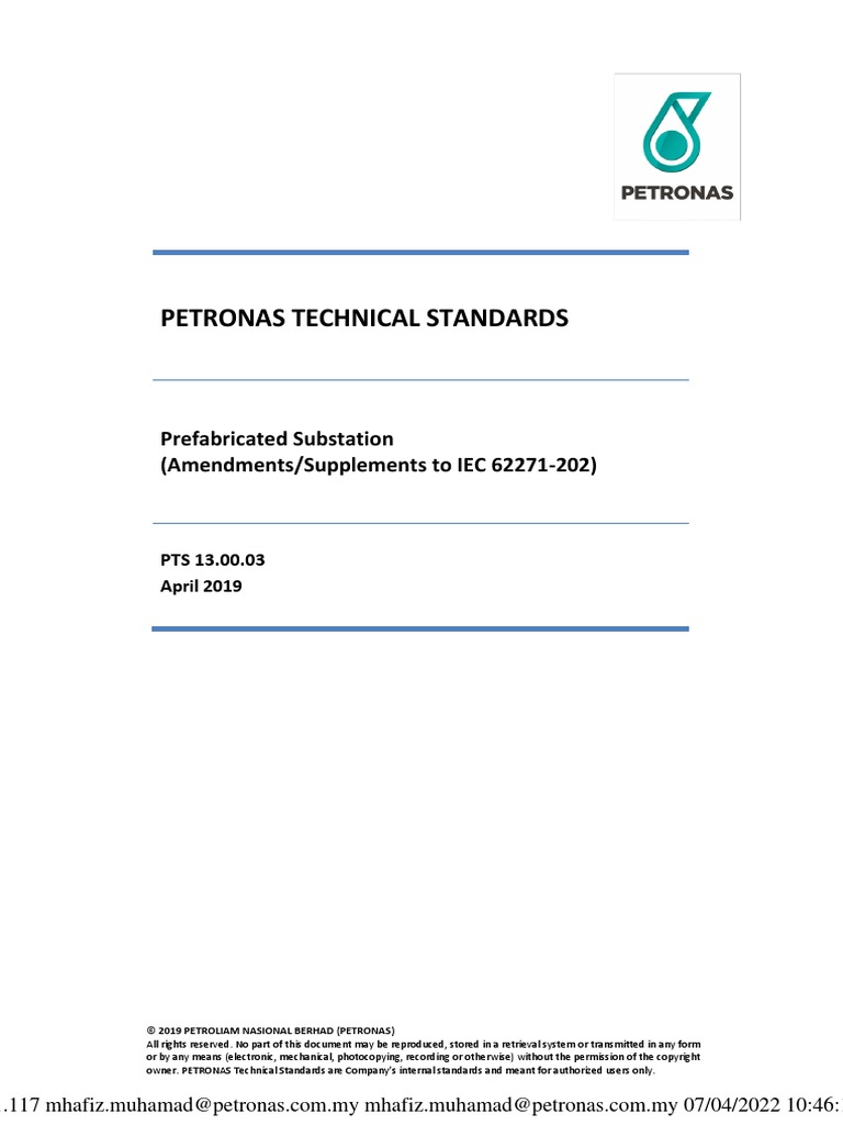 Petronas Technical Standards: Prefabricated Substation (Amendments ...