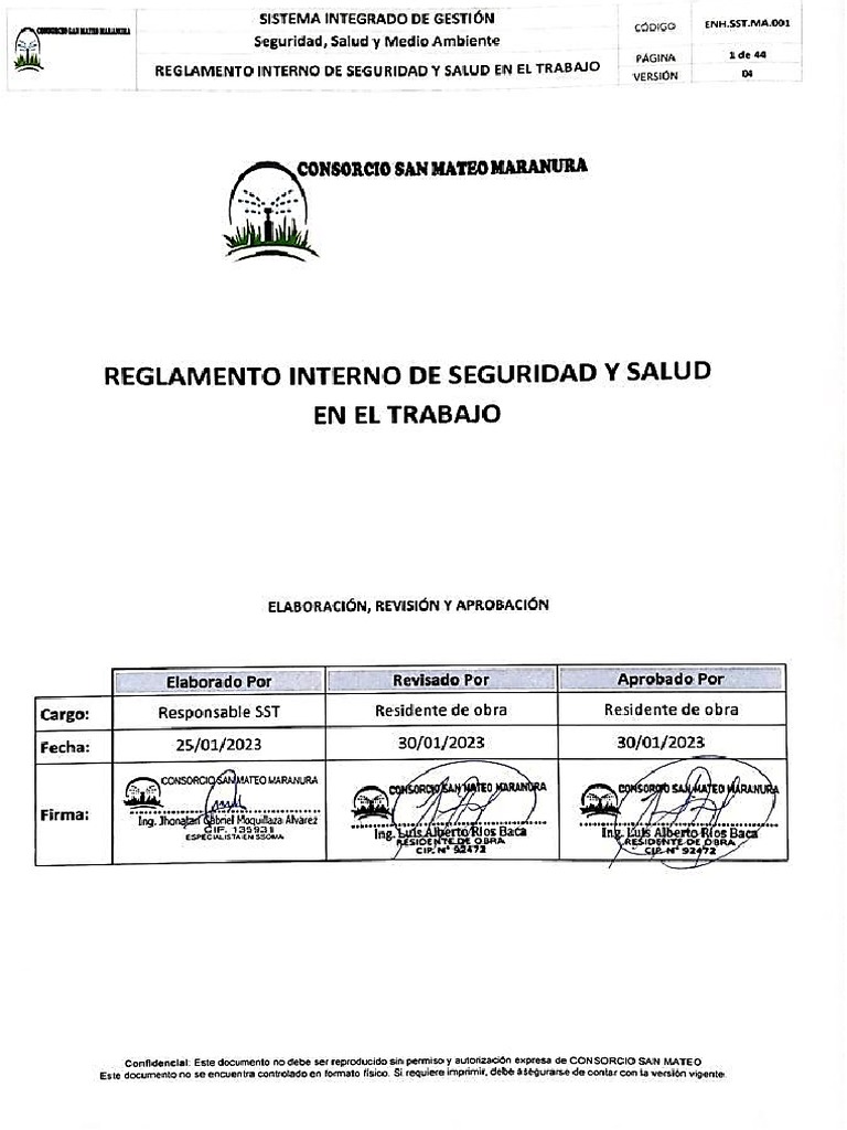 Reglamento Interno de Seguridad SST | PDF | Seguridad y salud ...