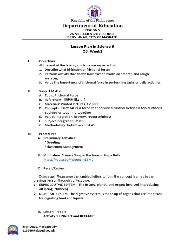 Lesson Plan in Science 5.docx RONNIE CO Q3 2023 | PDF | Friction ...