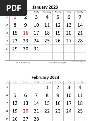 Monthly 2023 Calendar Bigfont Horizontal