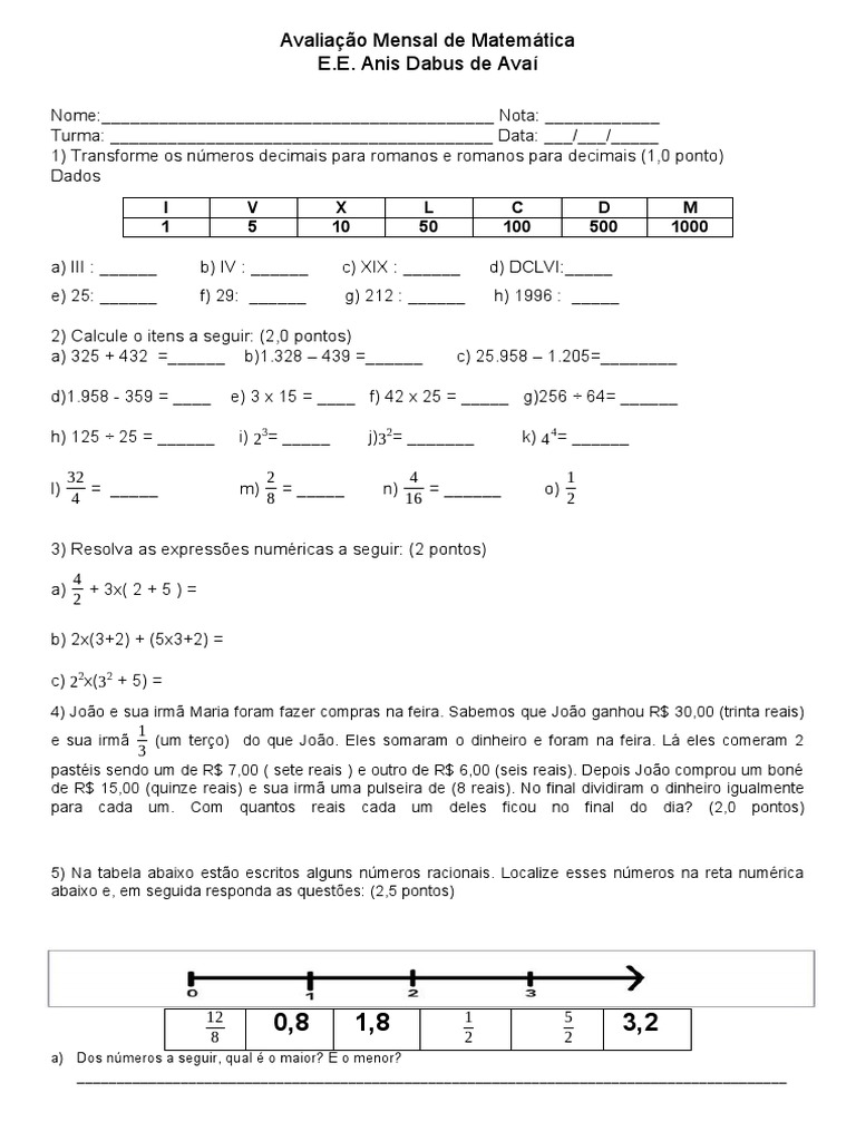 Exercícios de Números Racionais e Decimais | PDF | Número real ...