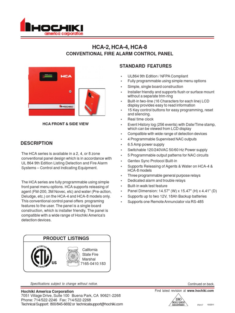 HCA Series Fire Alarm Control Panels | PDF | Computer Engineering ...