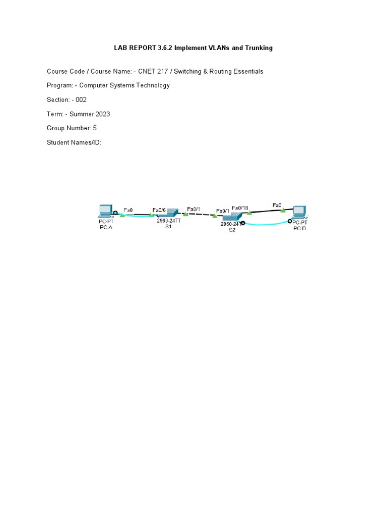 VLANs and Trunking Lab 3.6.2 | PDF | Computers