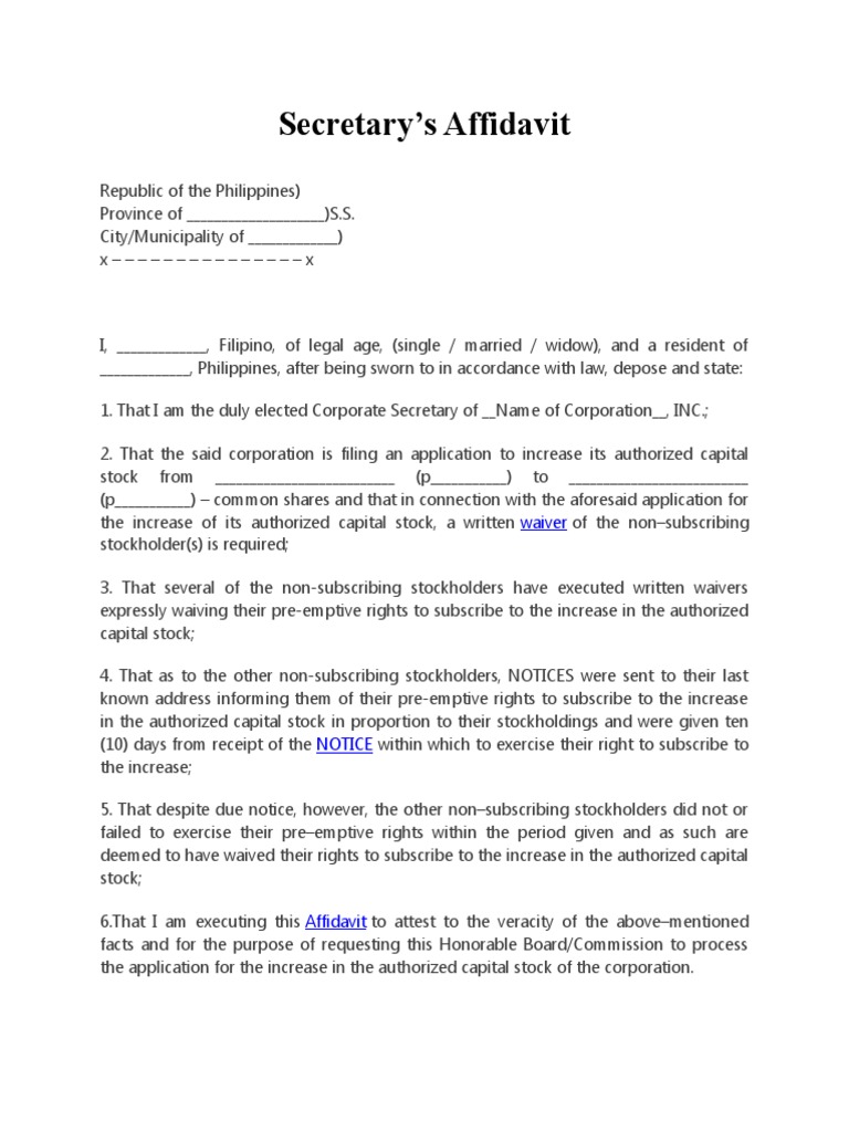 Secretary's Affidavit | PDF | Finance & Money Management | Law