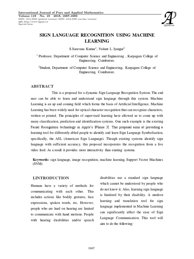 Sign Language Recognition Using Machine Learning | PDF | Support Vector ...