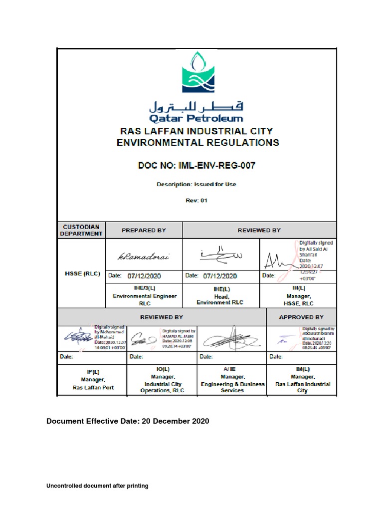 Ras Laffan Environmental Regulations | PDF | Waste | Water