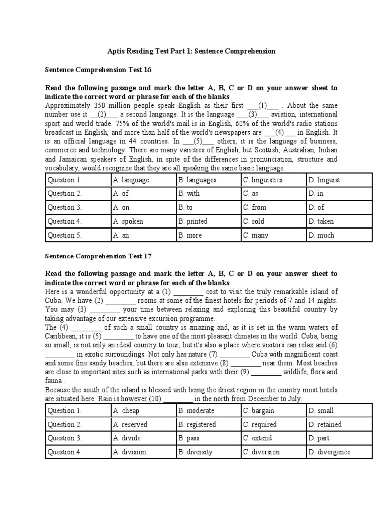 Aptis Reading Test Part 1 Overview | PDF | English Language | Family