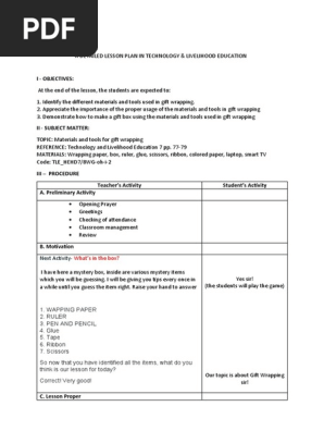 Detailed Lesson Plan in Gift Wrapping