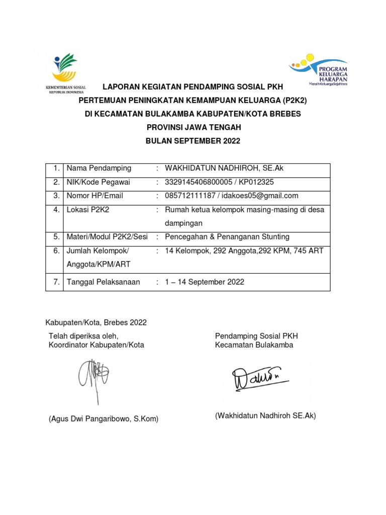 Laporan P2K2 PKH Brebes September 2022 | PDF | Gaya Hidup
