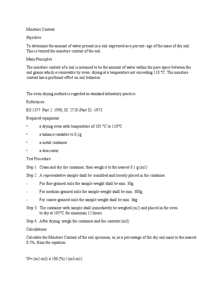 Procedure For Moisture Content Determination In Food Samples