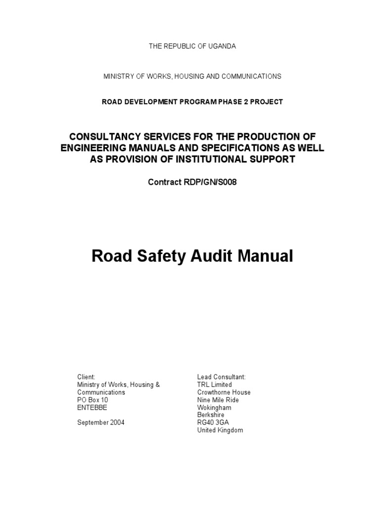 Road Safety Audit Manual for Uganda | PDF | Audit | Road