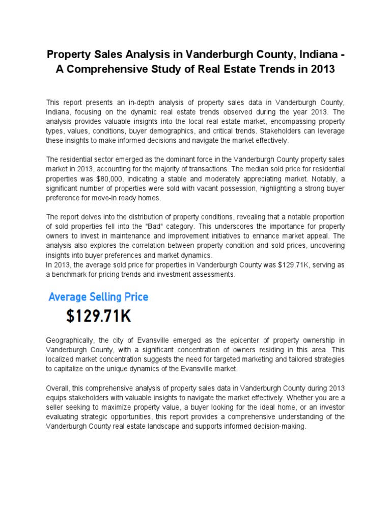 Property Sales Analysis in Vanderburgh County J Indiana A