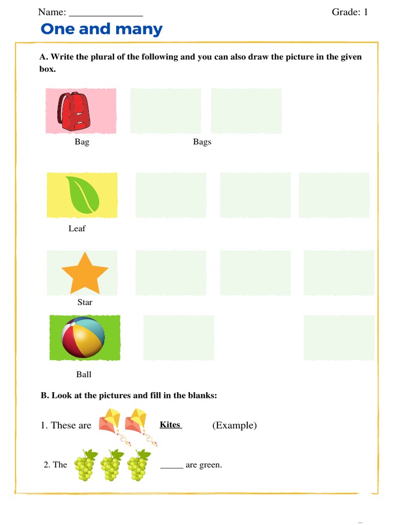 One and Many Worksheet for Class 1 | PDF | Home & Garden