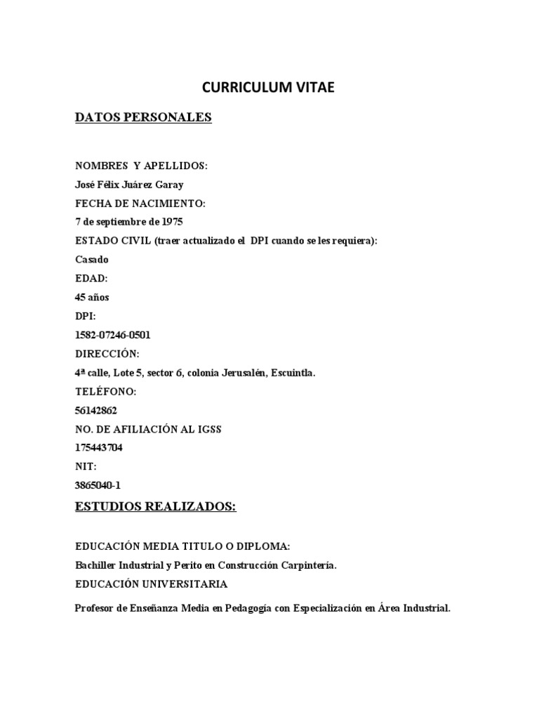 Curriculum Vitae Félix Juárez PDF