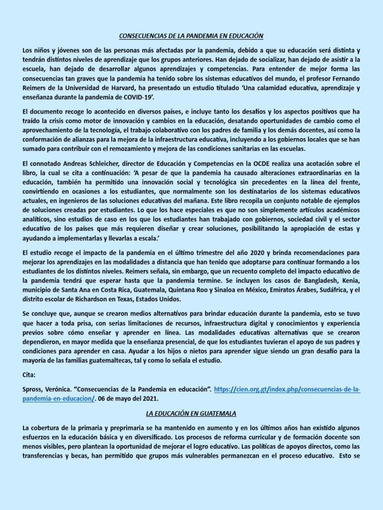 Impacto de la Pandemia en Educación | PDF | Guatemala | Literatura