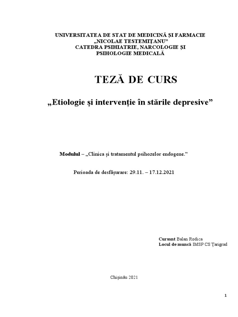Referat Sanatatea Mintala Balan Rodica | PDF