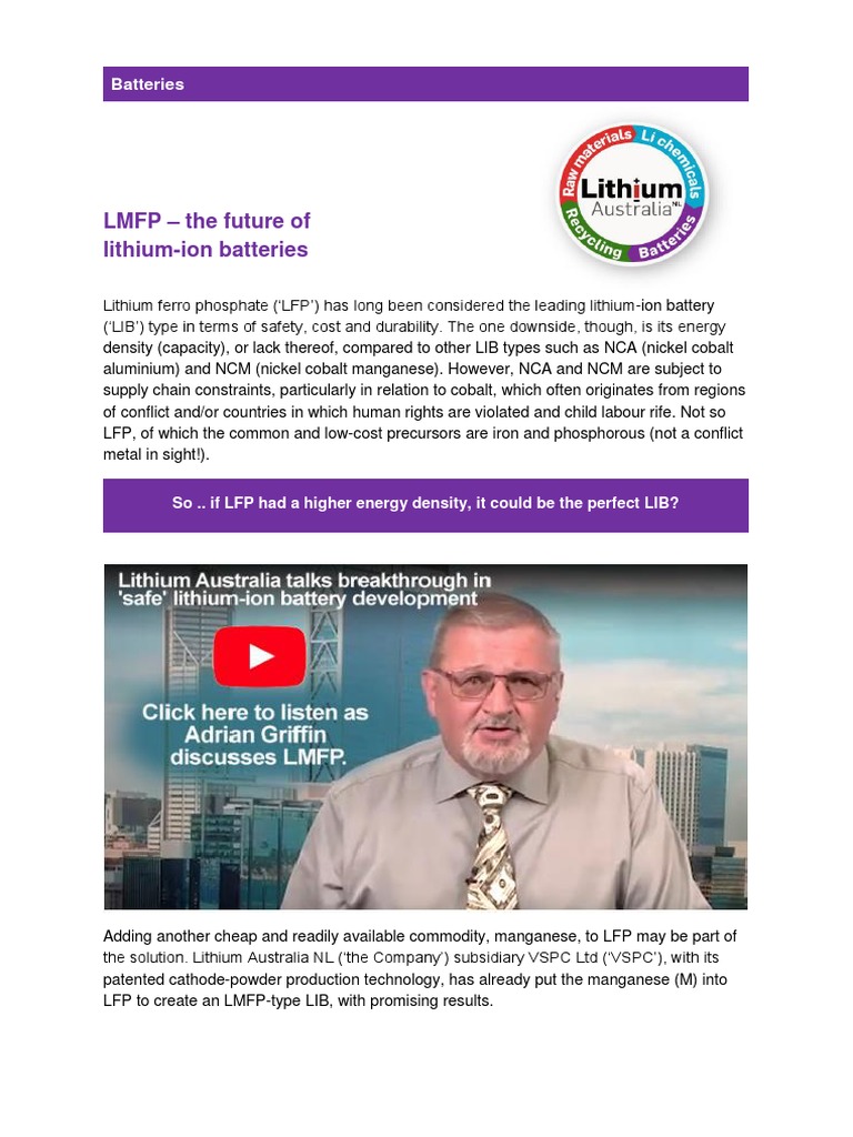 Lithium Australia Batteries LMFP The Future of Lithium Ion Batteries ...