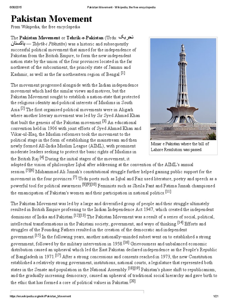 Pakistan Movement Wikipedia The Free Encyclopedia Pdf Pakistan