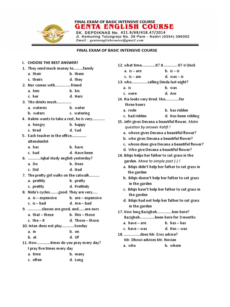 Basic Intensive Final Test Grammar Pdf