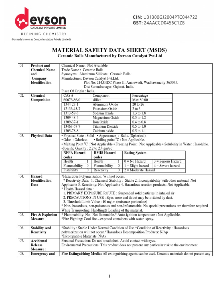 MSDS Dev25 PDF Dangerous Goods Hazards