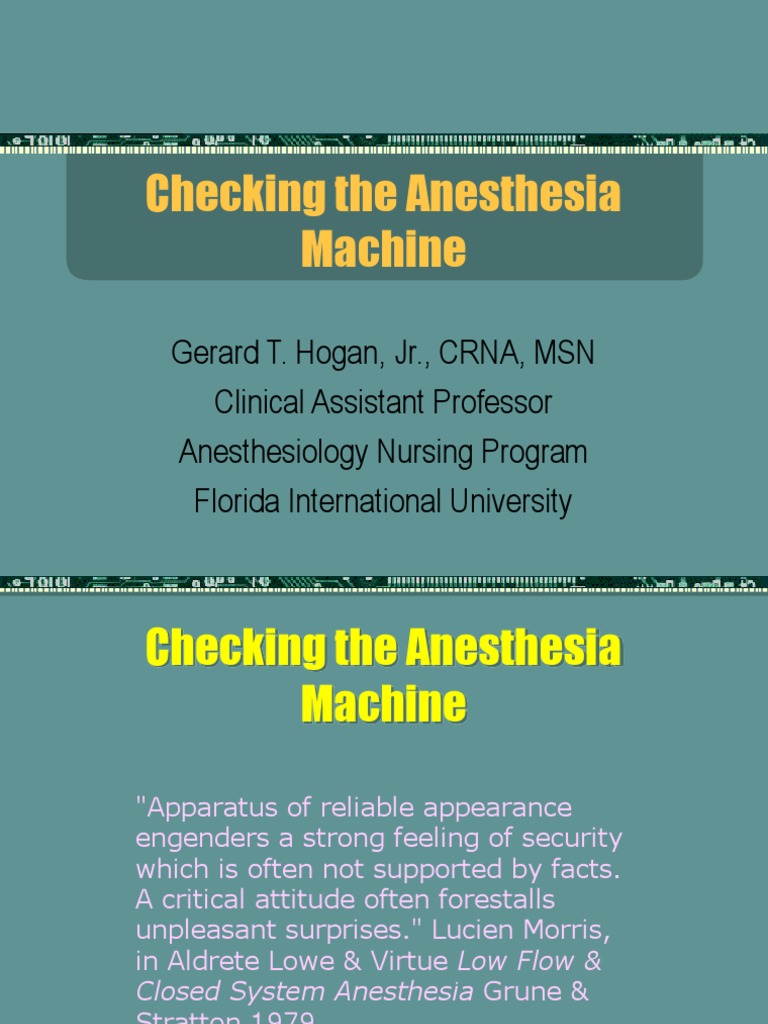 Checking The Anesthesia Machine PDF Anesthesia Valve