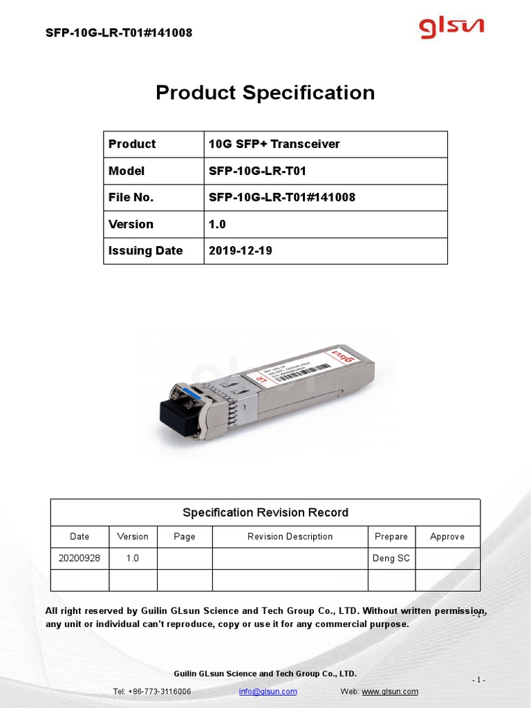 10G SFP+ Transceiver PDF Electronic Engineering Manufactured Goods