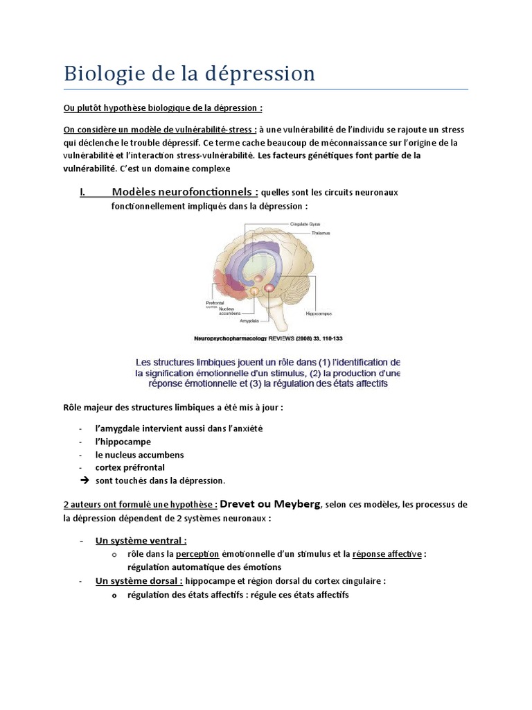 Biologie et mécanismes de la dépression | PDF | Dépression (psychiatrie ...