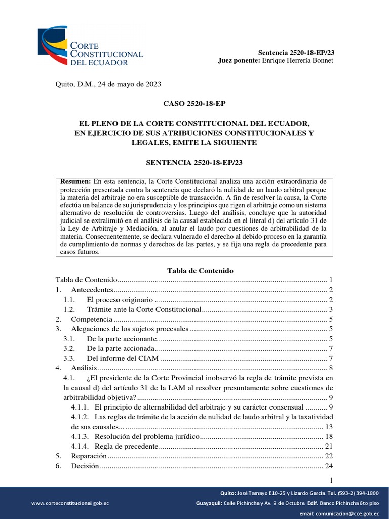 2520-18-Ep Sentencia CC | PDF | Arbitraje | Debido al proceso