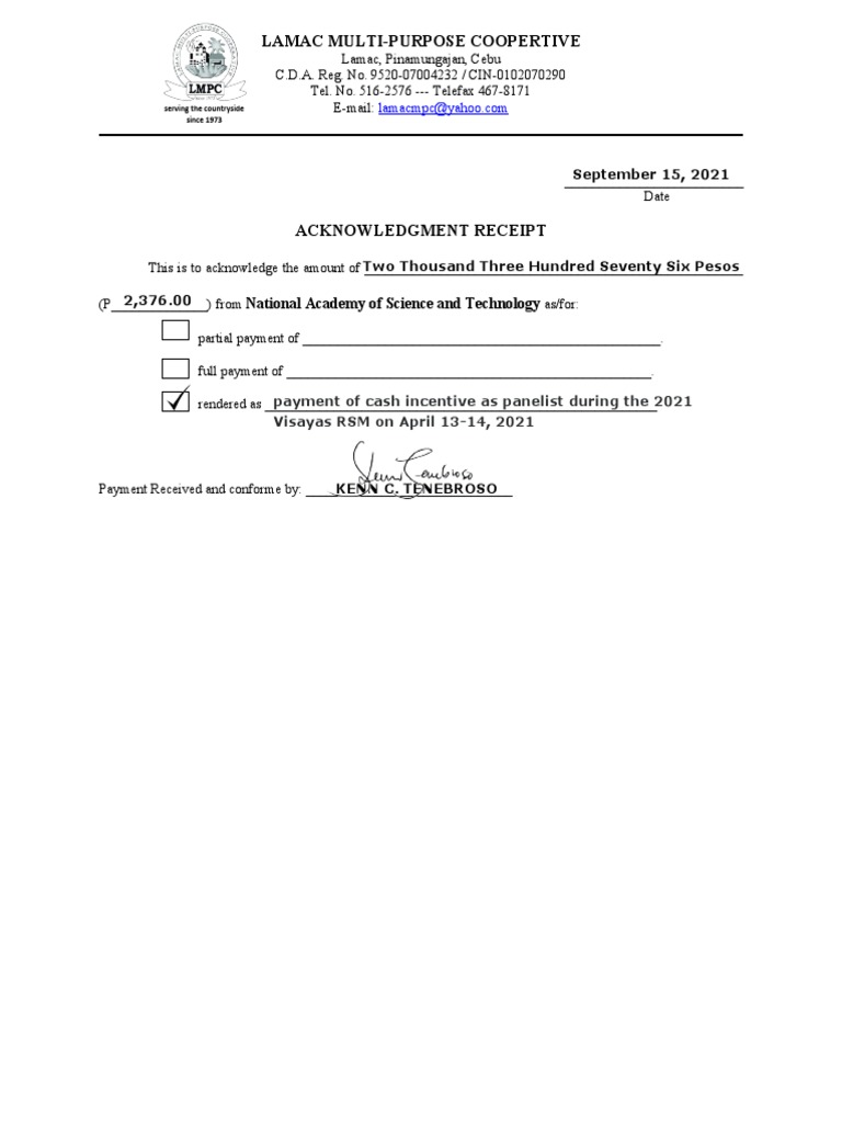 Acknowledgment Receipt | PDF