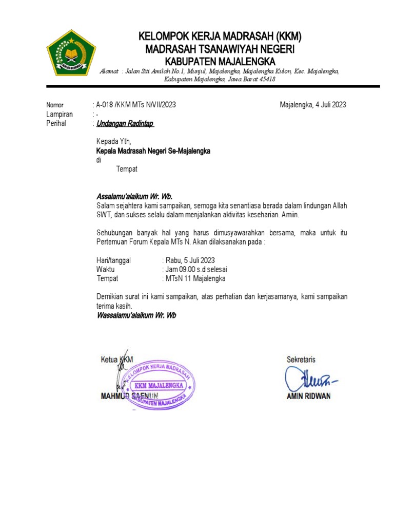 Undangan Rapat KKM | PDF