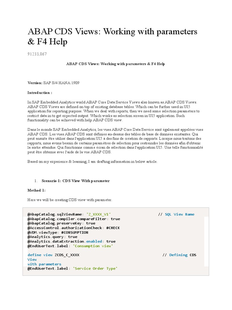 Vues ABAP CDS : Paramètres et Aide F4 | PDF | Paramètre (Programmation ...