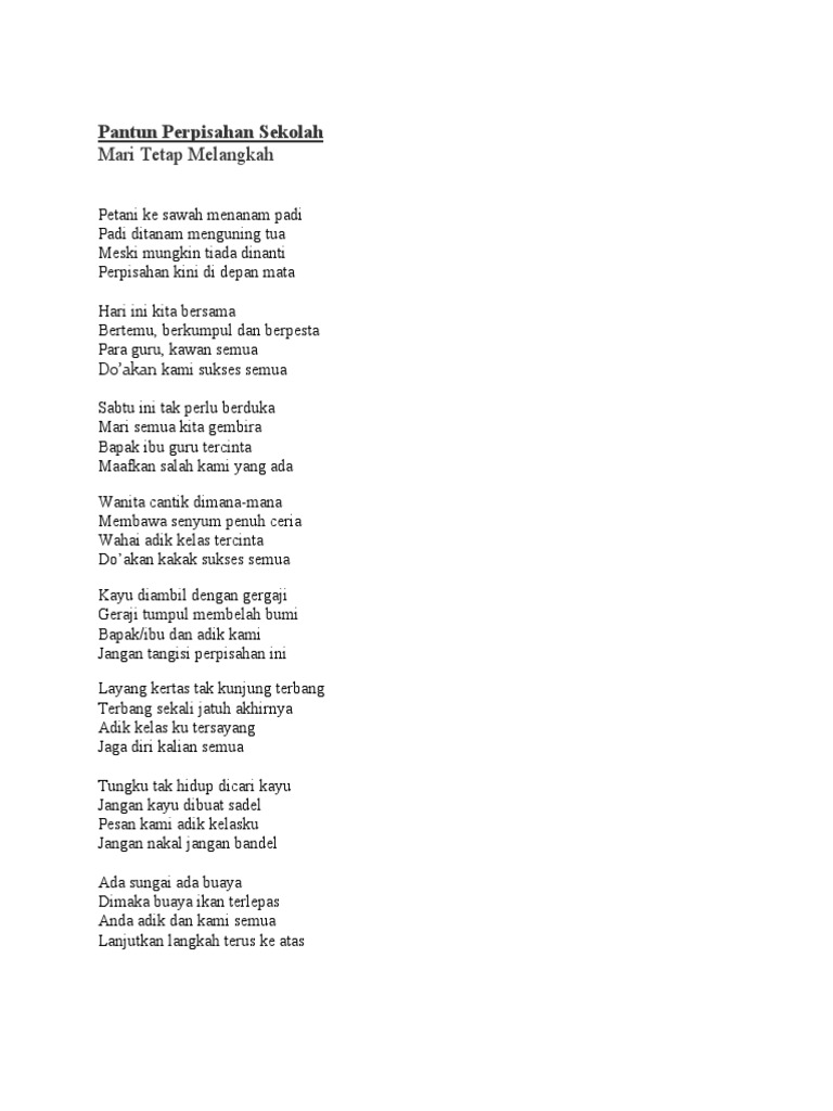Pantun Perpisahan Sekolah | PDF