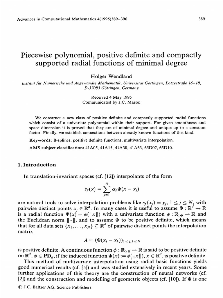 Compactly Supported Radial Functions | PDF | Interpolation | Function ...
